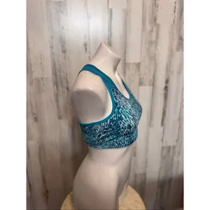Blue Teal Cheetah Animal Print Sports Bra Womens Medium Racerback Mesh Cutout thumbnail 5