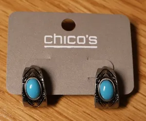 Chicos Turquoise Silver Tone Earrings Boho Southwestern NWT Classic Festival thumbnail 1