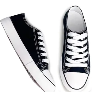 Women’s Size 8 Black Canvas Sneakers – Classic Low Top Casual Shoes thumbnail 3
