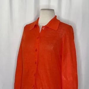 NWT!! J. CREW Collared Button-Up Sweater Cardigan Linen Poppy Orange Red Small thumbnail 7