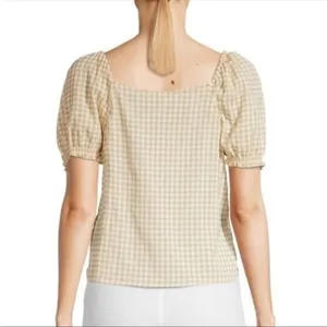 Nanette Lepore Babydoll Milkmaid Y2k Gingham Checkered Neutral Cropped Top S thumbnail 2