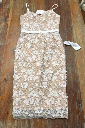 Dress the Population Emma Embroidered Midi Dress White Gold NWT Medium thumbnail 1