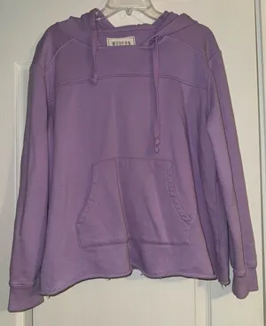 Modern canvas Lavender light purple raw hem Hoodie Pullover thumbnail 1