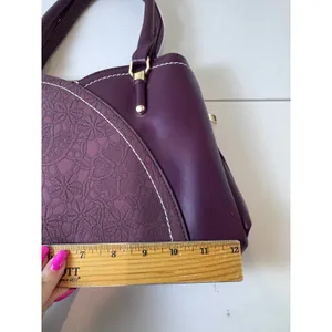 Y2K Purple Faux Leather Lace Overlay Satchel Bag Women Medium‎ Structured Chic thumbnail 4