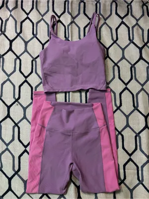 Wilo Active Ribbed Workout Set Leggings & Sports Bra Purple /Pink Small thumbnail 3