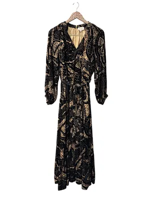 Ciebon Aria Tie Belt Long Sleeve Burnout Faux Wrap Velvet Dress Black Medium thumbnail 2