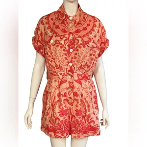 Farm Rio Jaipur Floral Paisley Linen Romper Size Medium thumbnail 2