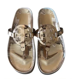 Tory Burch‎ Miller Cloud Sandals Mirrored Metallic Gold Thong Size 10 thumbnail 1