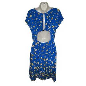 ✨FREE PEOPLE Y2K Blue Yellow Floral Mini Sz 12 Dress✨ thumbnail 5