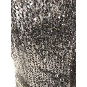 Black Velvet and Sequin Mini Dress Sheer Mesh Long Sleeve V-Neck Party Cocktail thumbnail 3