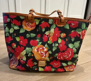 Dooney & Bourke Rose Garden Collection Black Red Leather Tote Bag thumbnail 1