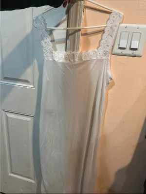 Classic White Lace-Trim Slip Lounge Sleepwear Dress thumbnail 5