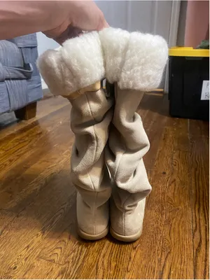 Vintage Liz Claiborne Leather Boots Slouch Knee High Cream Faux Fur Y2K Indie 10 thumbnail 3