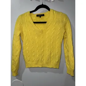 $398 Ralph Lauren Black‎ Label Women's Cable-Knit Cashmere Sweater Sz L Yellow X thumbnail 3