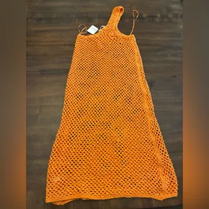Free People FP Beach Catch Me Fauxchet Midi Dress Swimsuit Cover Up XS Orange thumbnail 3