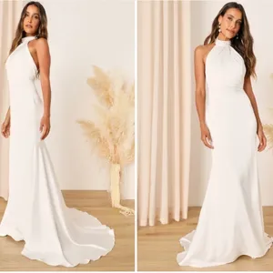LULU's Bridal White Satin Backless High Neck Mermaid Trumpet Maxi Gown NWOT thumbnail 3