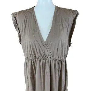 Sofia Made In Italy Taupe V Neck Tiered Maxi Dress Boho Chic Flowy‎ Cotton M thumbnail 2