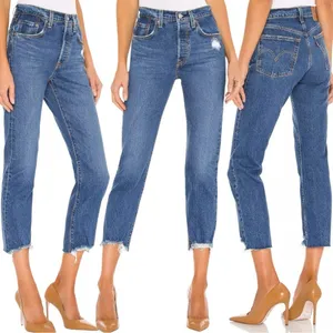 Levi's 501 Premium Crop Jeans in Charleston Fun Size 27 Big E Distressed Raw Hem thumbnail 3