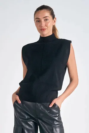 Elan Sleeveless Mock Neck Sweater in Black Size M thumbnail 1