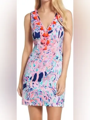 Lilly Pulitzer Head in the sand Flamingo Cabrey shift dress w pom pom accents thumbnail 6