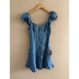 Lulus Sweetest Stance Blue Chambray Button-Front Mini Dress Size XS NWT Country thumbnail 7