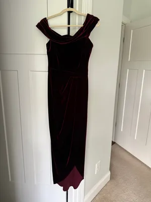 BHLDN Velvet Edison Off-Shoulder Dress‎ Deep Red Wine thumbnail 2