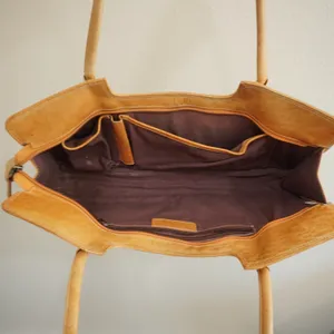 Vintage Chaos Leather Collection Tan Shoulder‎ Bag Rectangular Tote Retro Quirky thumbnail 4