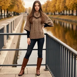 Leo & Nicole Cowl Neck Dolman Sleeve Sweater Womens Small Y2K Cropped Chunky thumbnail 6