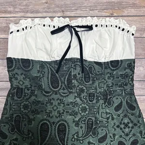 Urban Outfitters White Green Black Antoinette Strapless Brocade Paisley Romper thumbnail 2