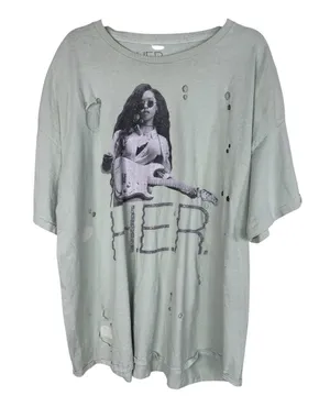 H.E.R. Green Distressed Tee Shirt Womens 2X Casual Band T Oversized Short Sleeve thumbnail 1