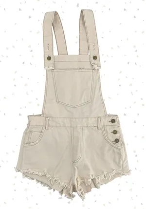 Farm Rio Vintage Ivory Denim Overall Shorts Summer Festival School Fit Size P/XS thumbnail 1
