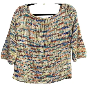 Zara Chunky Knit Relaxed Sweater 3/4 Sleeve Scoop Back S Multicolorfull Cream thumbnail 2