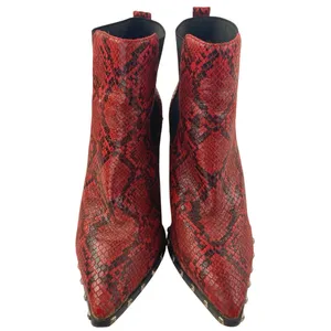 Charles by Charles David Dodger Red Snakeskin Leather Studded Chelsea Boots 7.5M thumbnail 2