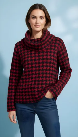 Lulu-B‎ Women's Cowl Neck Houndstooth Pullover Sweater Red Size Small thumbnail 1