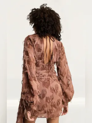 NWT ASOS design fluffy Vneck brown tie waist tie back terracotta rose tone SZ-6 thumbnail 3