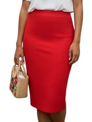 Jonathan Simkhai Red Ribbed Knit Pencil Skirt Size High Waist EUC Size‎ Medium thumbnail 1