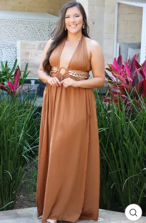 Carmel Cutout Tie Flowly Wrap Maxi Dress With Gold Chain Accents And Slit thumbnail 4