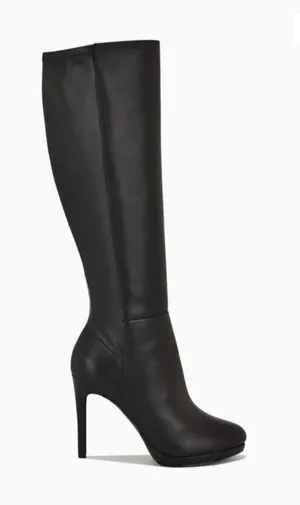 Quizme Platform Leather Boots Black Stiletto Heel Boots with Zipper thumbnail 1