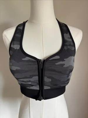 Avia Black & Gray Camo Front Zip Racerback Sports Bra thumbnail 1