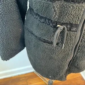 Milligram Womens Teddy Jacket Full Zip Black Zipper Pocket Faux Suede Drawstring thumbnail 5