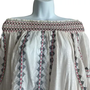 Vintage America Blues Women Top S Ivory‎ 3/4 Sleeve Embroidered Boho Festival thumbnail 13