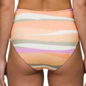 NWT prAna Sun Shade High Waist Swim Bottoms Striped Pastel Pink Orange XS thumbnail 2