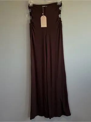 NWT MESHKI Eleanor Ruched Cut Out High Rise Brown Pants Women's Size XS thumbnail 4