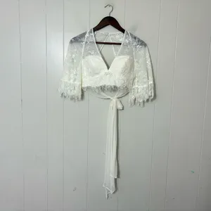Sherri Hill Ivory Lace Bridal Topper Shrug Size 4 Open Back Wedding Lace Bolero thumbnail 10