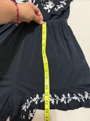 American Eagle Outfitters Black Romper with White Floral Embroidery Accents thumbnail 4