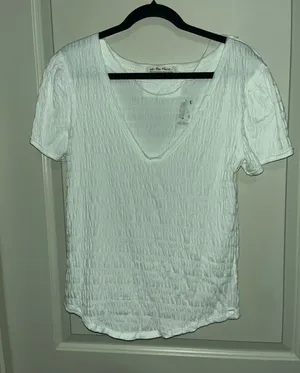 We The Free White Textured V-Neck Short Sleeve Tee - Lightweight thumbnail 1