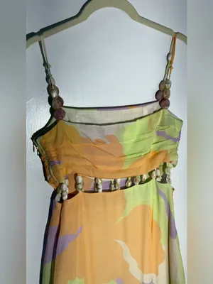 Amur Pastel Floral Midi Dress with Beaded Waist Straps - Yellow Green thumbnail 9