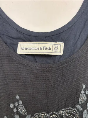 Abercrombie & Fitch size medium Black Tank Mini Dress Gray Embroidery bead y2k thumbnail 2