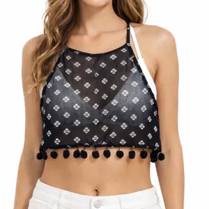 Forever 21 Black Pom Pom Trim Crop Top‎ | Size Medium thumbnail 1