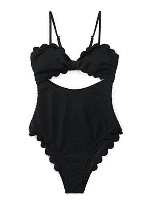Cupshe scallop trim black swimsuit medium NEW thumbnail 2